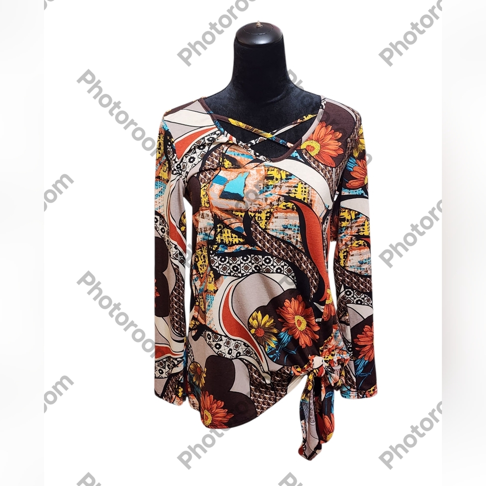 Watermelon Women's Floral Blouse With Tie Detail Front Side